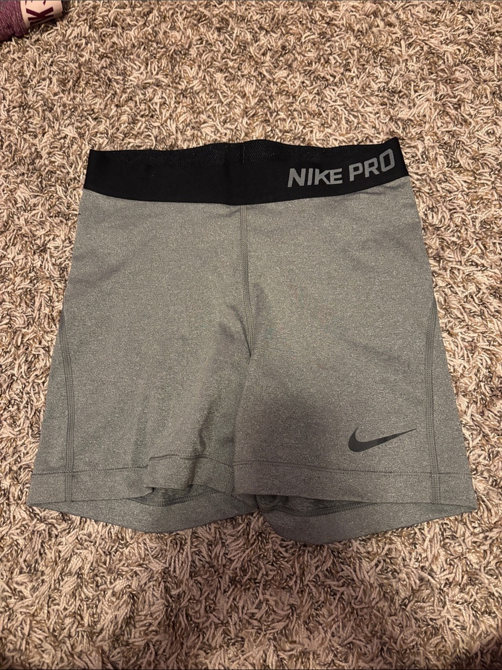 Nike Pro Gray High-Waist Bike Shorts with Black Waistband